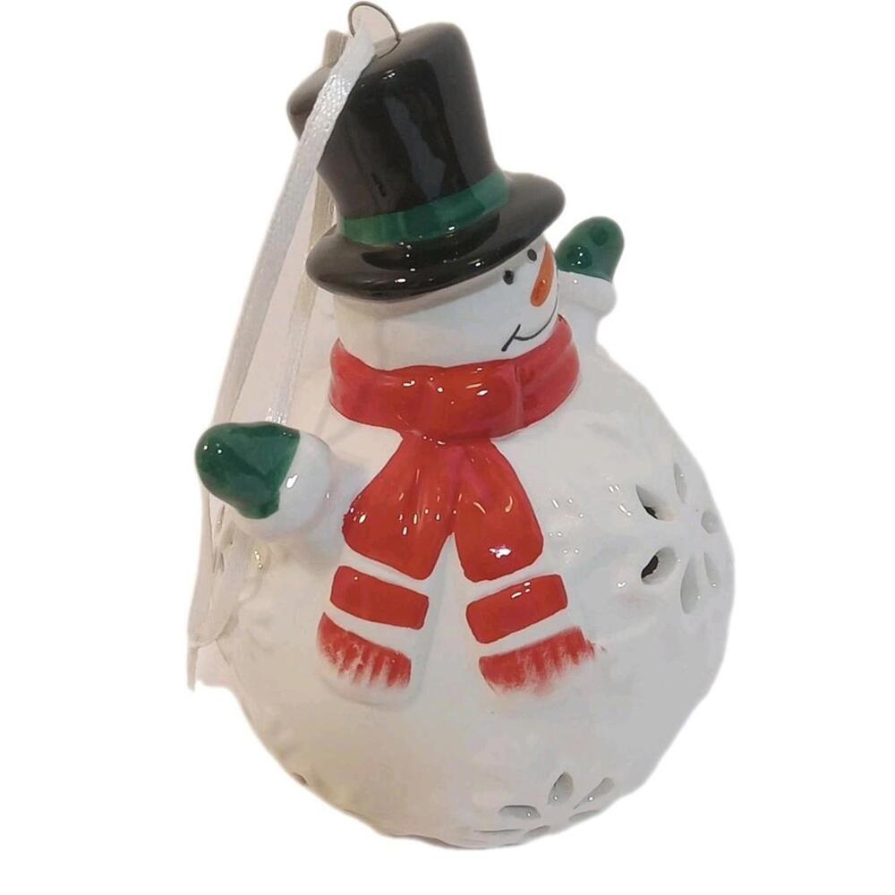 Mr Christmas Ceramic Snowman Ornament Red White Black Green 5" LED Lights Up - Picture 4 of 6